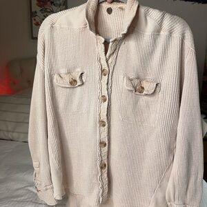 Free People Over Sized Waffle Button up